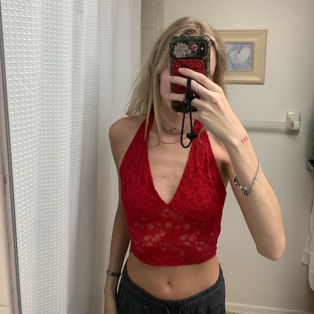 Red Lace Halter Top